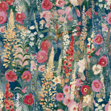 Grandeco Delphinium Navy Blue Wallpaper Painted Floral Paste The Wall Vinyl