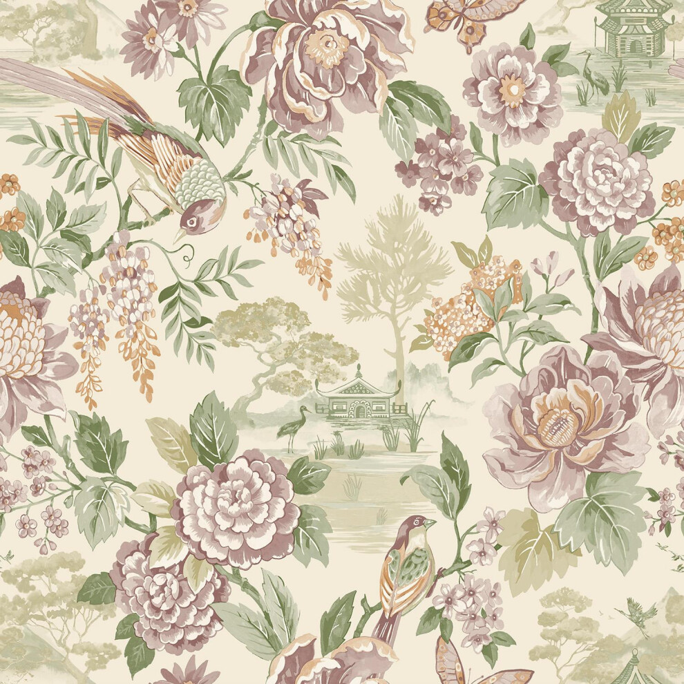 Holden Decor Scenic Bird Trail Green Cream Wallpaper Naturistic Feature Wall 5022976138100