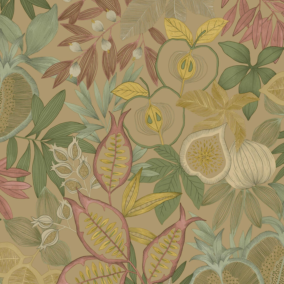 Holden Decor Exotic Fruit Metallic Gold Wallpaper Botanical Leaves Stylish 5022976138520