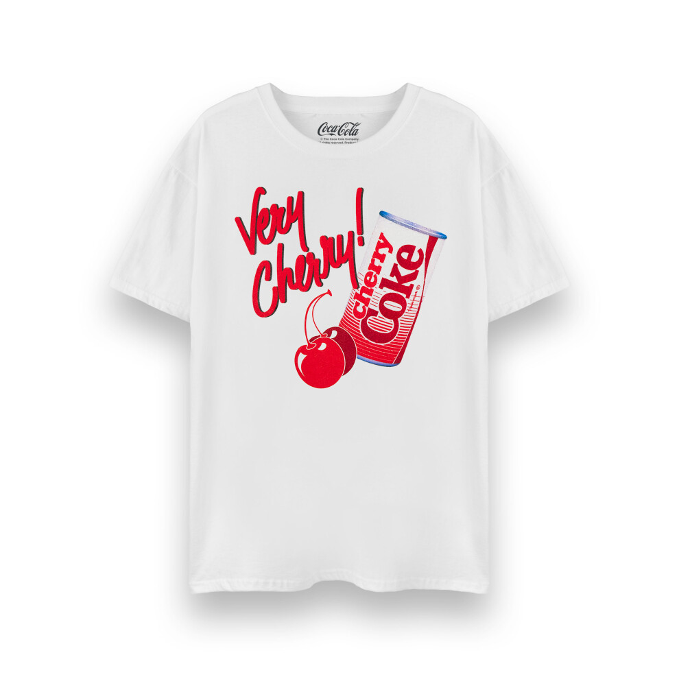 (Large) Coca Cola Cherry Coke Short Sleeved T-Shirt (Womens White)