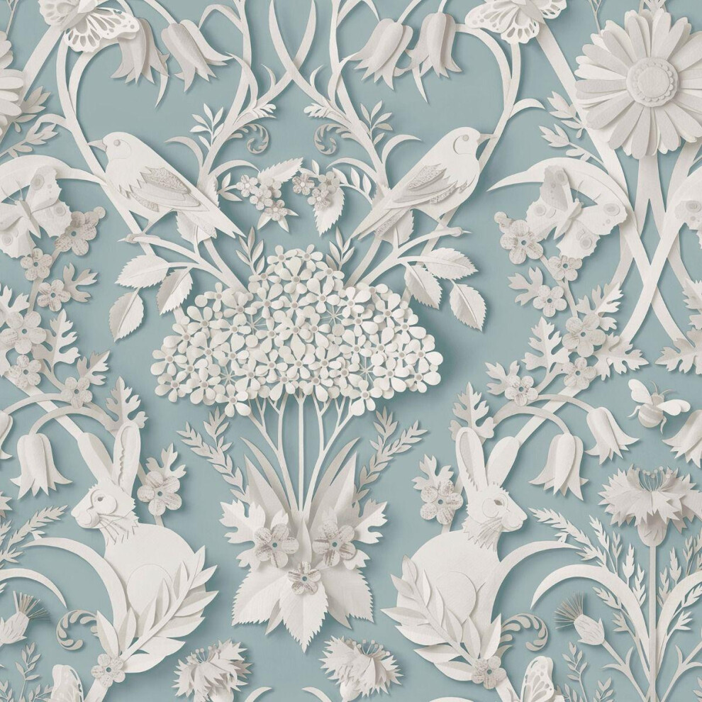 Fine Decor Woodland Blue Wallpaper Floral Leaves Animal Print Feature Wall