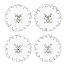 Set Of 4 Side Plates Christmas White And Grey Stag Design Porcelain Festive Dinner