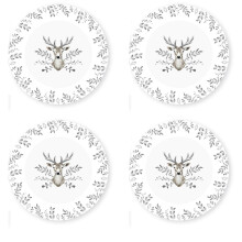 Set Of 4 Dinner Plates Christmas White And Grey Stag Design Porcelain Festive Dinner