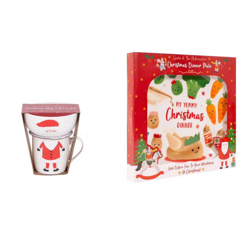 Kids Ceramic Christmas Dinner Plate And Santa Novelty Mug And Bowl Xmas Lunch Stocking Filler Yöl