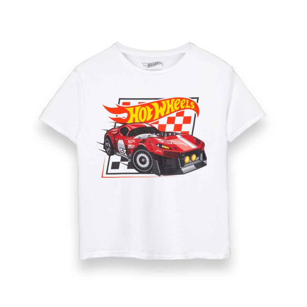 (5-6 Years) Hot Wheels Short Sleeved T-Shirt (Boys White)