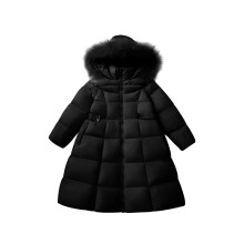 (Black, 7-8Years) Kids Girls Coat Fur Hooded Parka Jacket Warm Long
