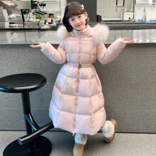 (Pink, 9-10Years) Kids Girls Coat Fur Hooded Parka Jacket Warm Long