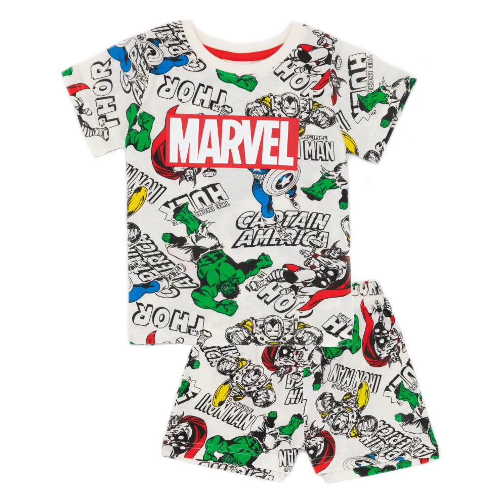 (7-8 Years) Marvel Short Sleeve Short Leg Pyjama Set (Boys White)