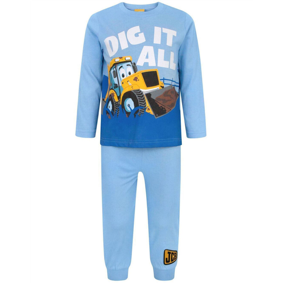 (1-2 Years) JCB Digger Pyjamas Kids Boys Girls Digger Long Sleeve Top Leggings