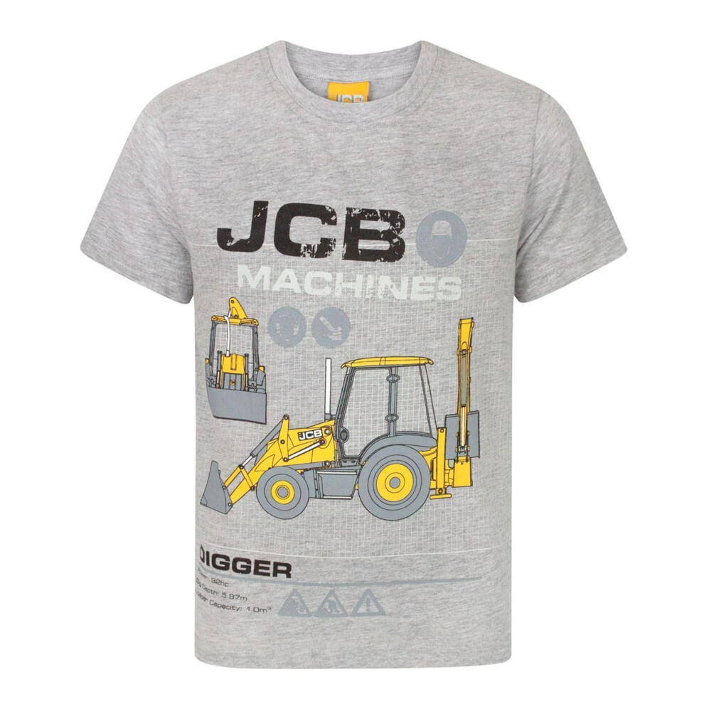 (11-12 Years) JCB Digger T-Shirt Kids Boys Girls Machines Short Sleeve Grey Top