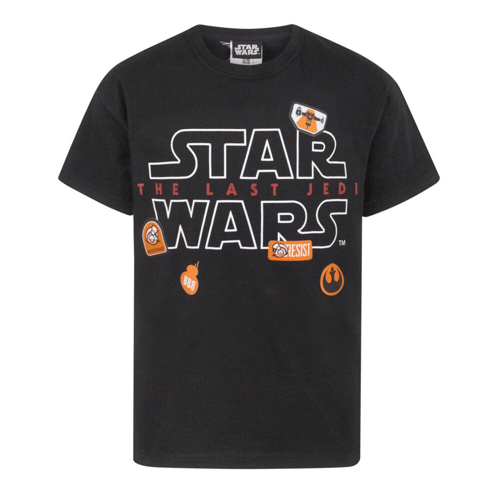 (13-14 Years) Star Wars T-Shirt Kids Boys Last Jedi Movie Black Top