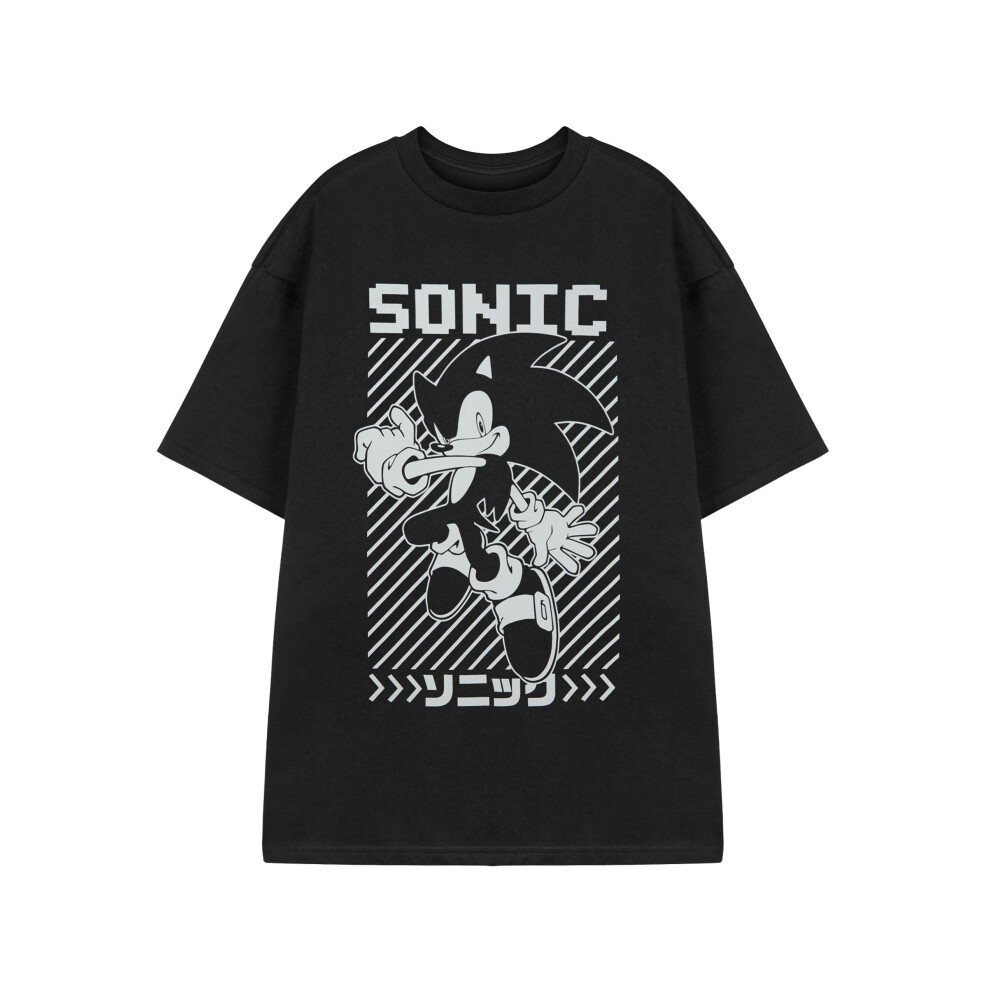 Sonic The Hedgehog Men's Black ) Short Sleeved T-Shirt ( ) Large