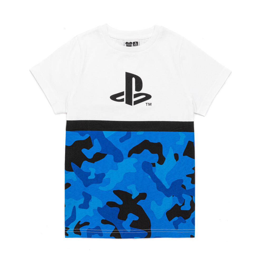 (5-6 Years) PlayStation Kids T-Shirt Camo Boys Blue White Logo Game Short Sleeve Top
