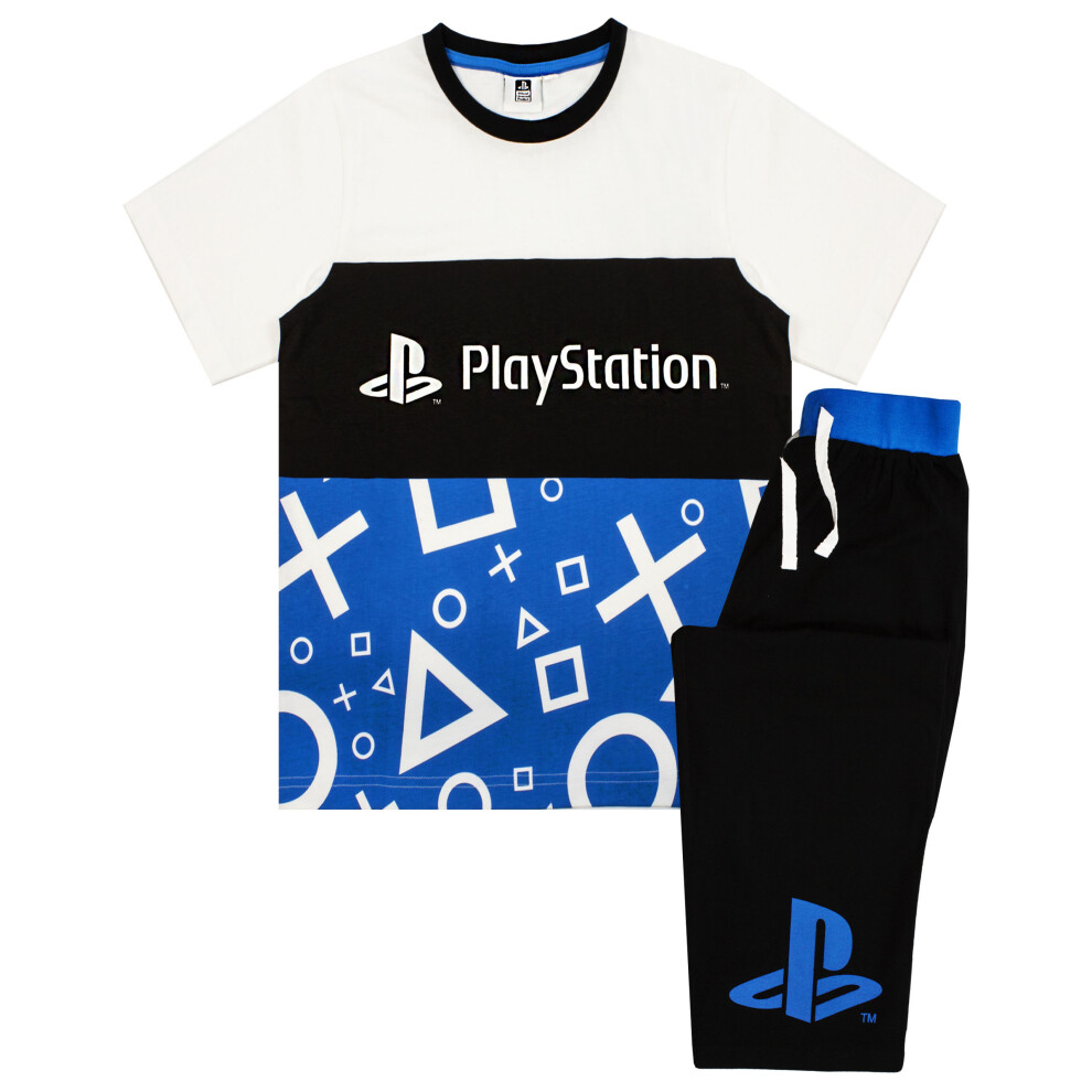 (9-10 Years) PlayStation Short Sleeve Short Leg Pyjama Set (Boys Black)