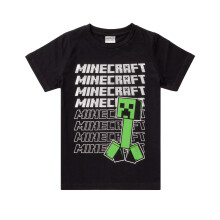 (7-8 Years) Minecraft T Shirt Boys | Kids Repeated Logo Short Sleeve Black Top | Childrens Creeper Merchandise
