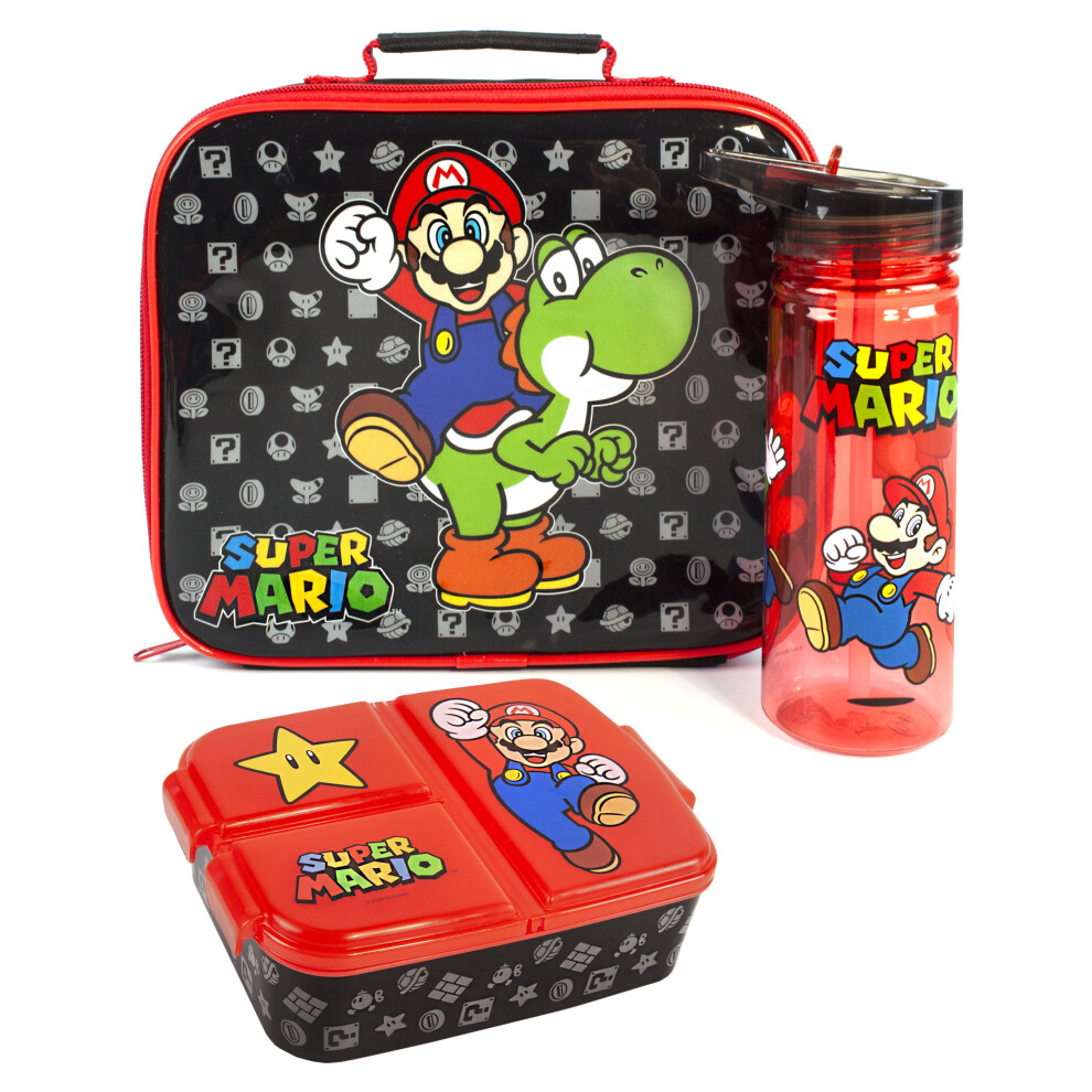 Nintendo Lunch Bag Bottle and Snack Pot (Unisex Kids Black)