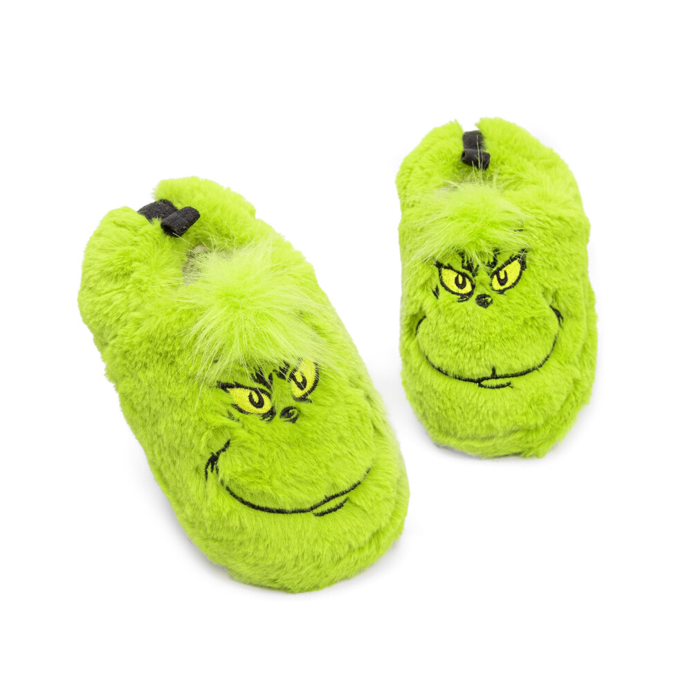 (10-11 UK Child) The Grinch Slip On Loafer Slippers (Boys Green)