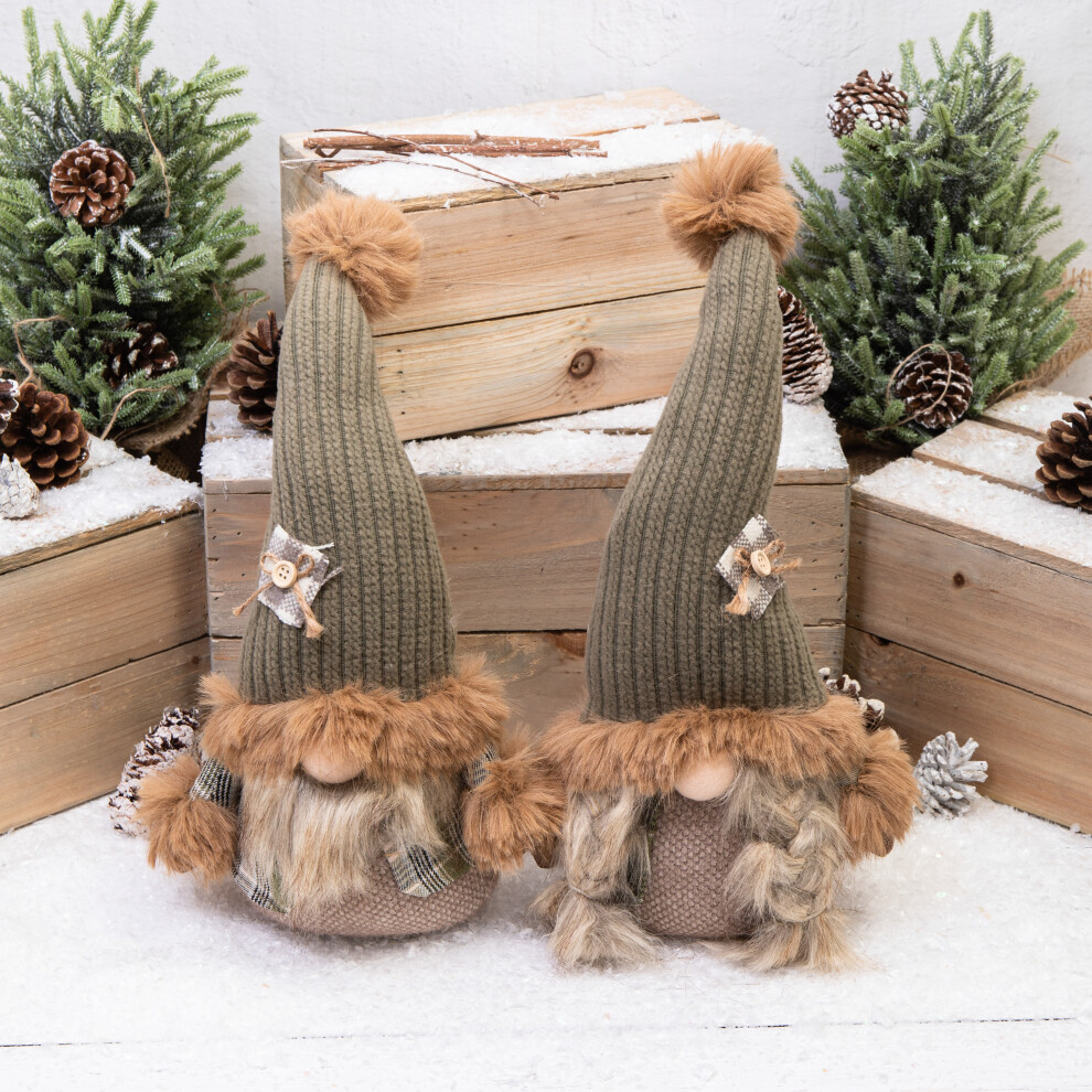 Mr & Mrs Christmas Green Tartan Knitted Large Nordic Santa Gonks-image-OPC-PFFFWSY-NEW