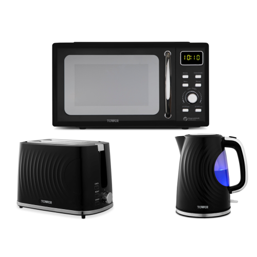 Tower Tower Sonar Black Kettle 2 Slice Toaster & 800W 20L Digital Microwave
