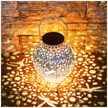 Solar Lanterns Outdoor, Metal Hanging Solar Garden Lights with Vintage White Finish and Dual Color LED, Waterproof Garden Ornaments Lantern Light