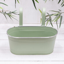 Sage Green Metal Trough Hanging Planter Balcony Wall Garden Fence
