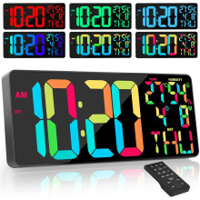 (Multicolor, 18 Inch) XREXS Large Digital Wall Clock with Remote Control, 16.5 Inch LED Large Display Count Up & Down Timer, Adjustable Brightness Alarm Clock