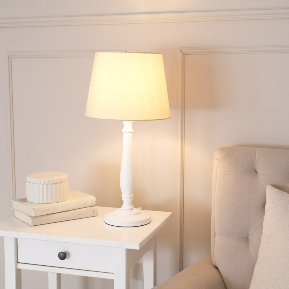 ValueLights Victoria White Wood Traditional Stem Table Lamp Base