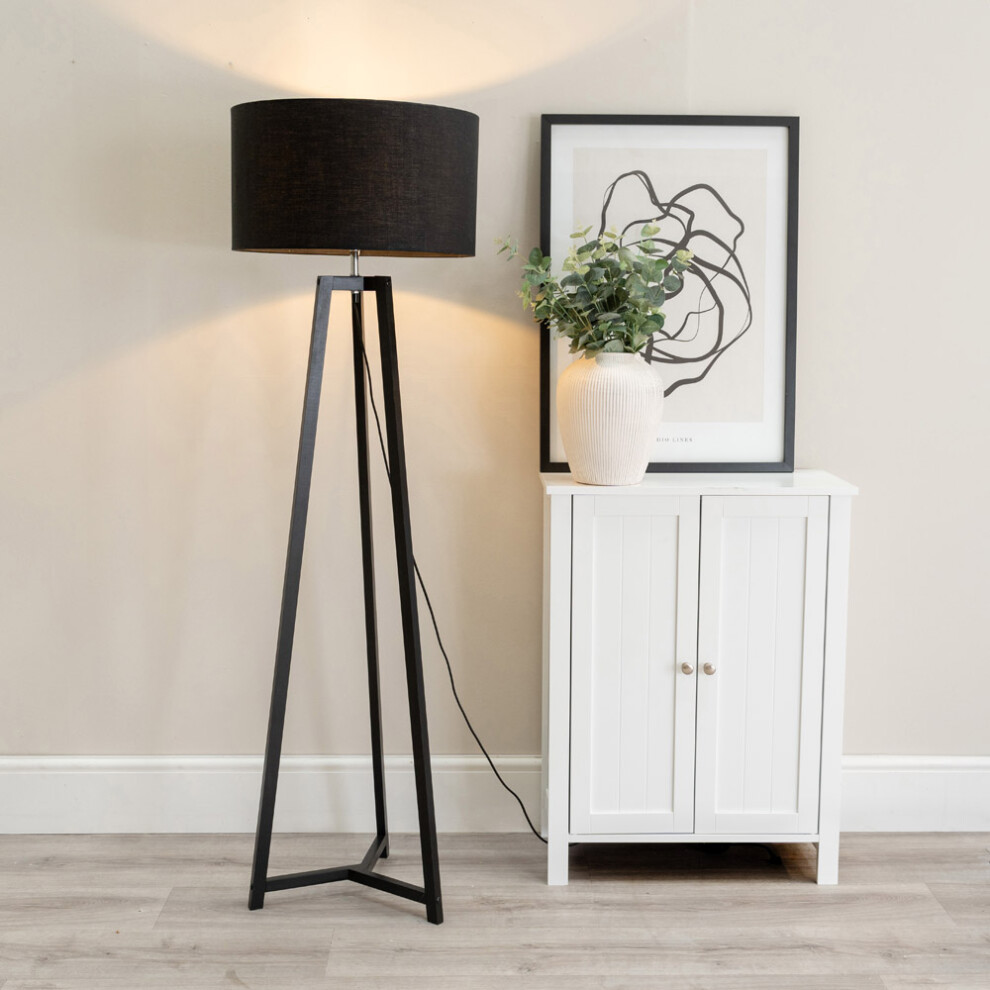 ValueLights Lottie Black Wood Tripod Floor Lamp with Black Shade