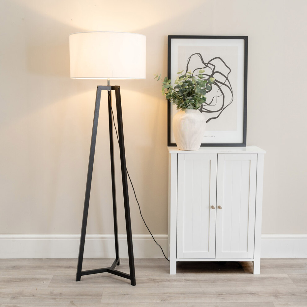 ValueLights Lottie Black Wood Tripod Floor Lamp with White Shade