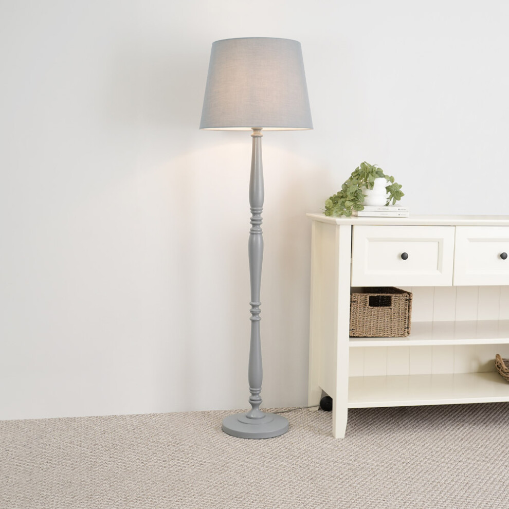 ValueLights Victoria Grey Taper Shade White Wood Stem Floor Lamp