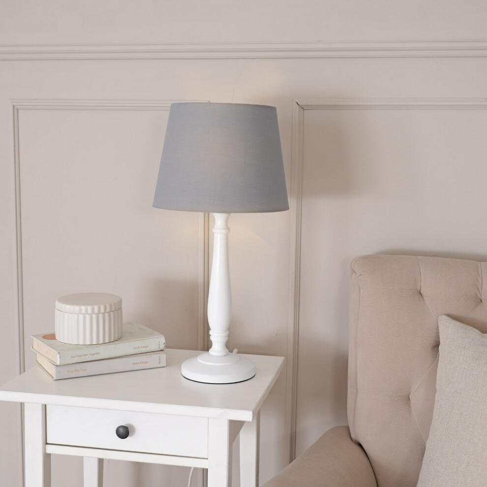 ValueLights Victoria Grey Tapered Shade White Wood Stem Table Lamp