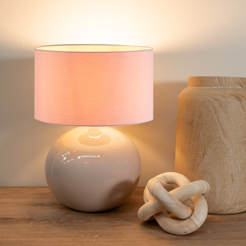 ValueLights Bosco Stone Ceramic Table Lamp with Blush Shade & LED Bulb