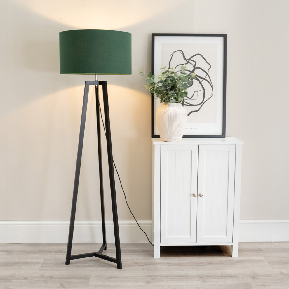 ValueLights Lottie Green Shade Black Wood Tripod Floor Lamp & LED Bulb