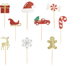 Christmas Cupcake Toppers, Snowflake, Santa Hats, Christmas Tree, Deer, Gingerbread Man, Muffin, Fruit Cake, Food Picks for Christmas, Christmas Party