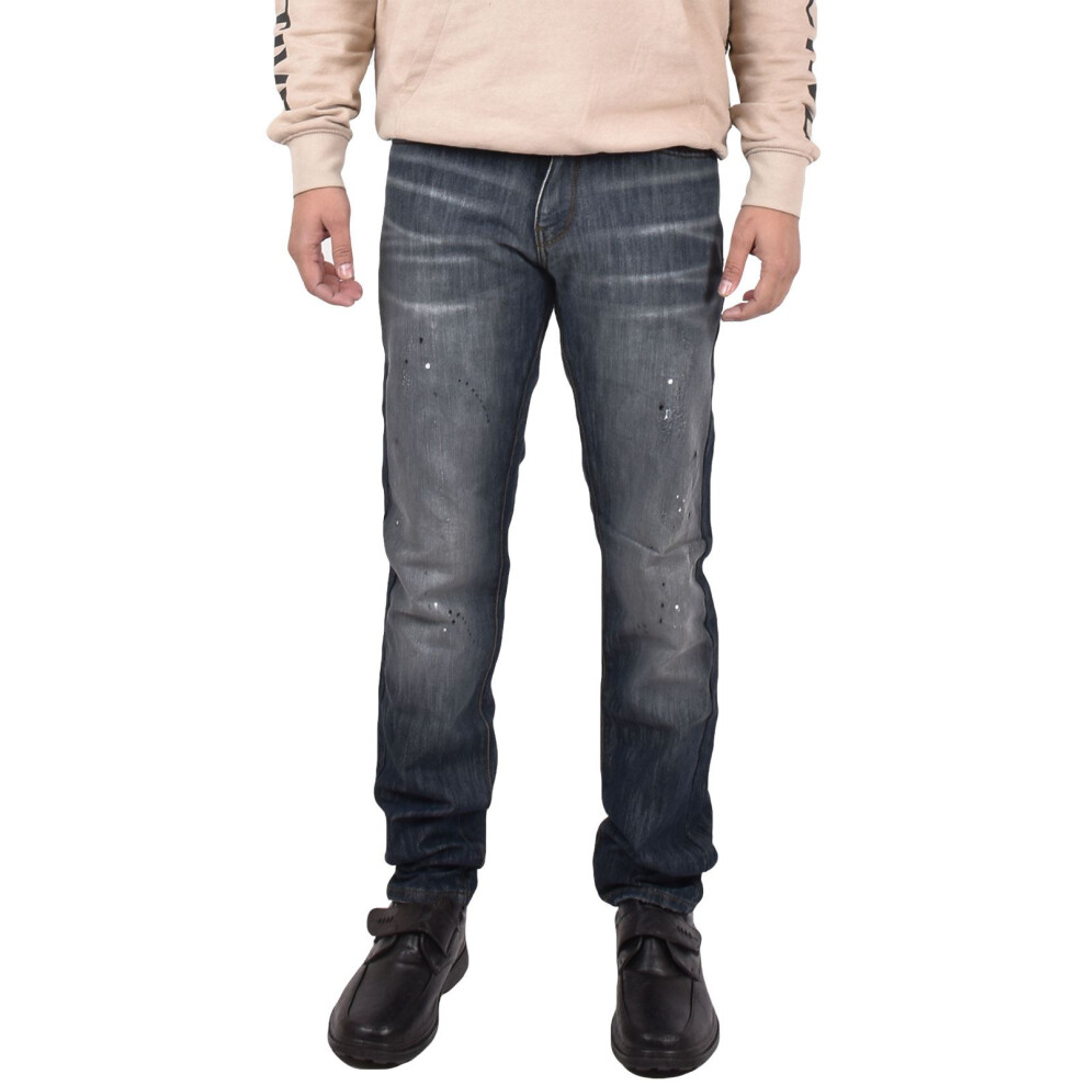 True Face (Dark Wash, 28W X 34L) Mens Straight Leg Jeans Pat Casual Denim Trousers Blue