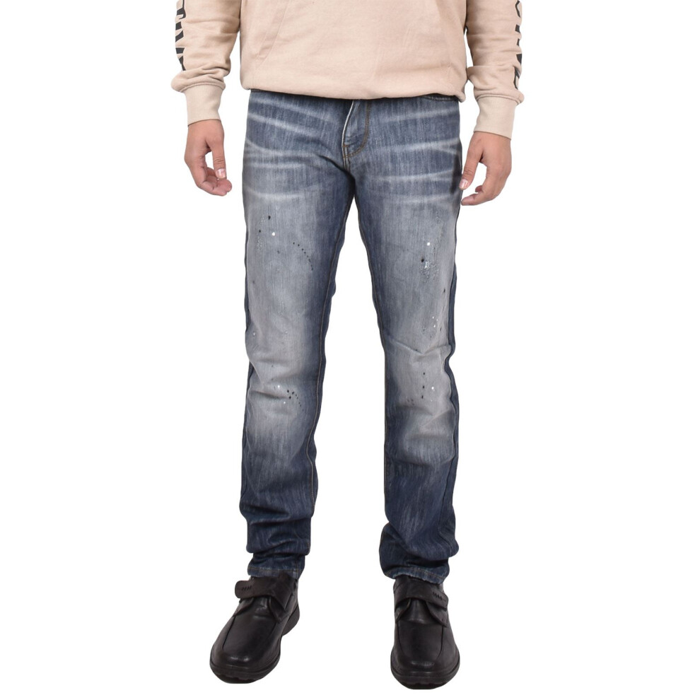 True Face (Stone Wash, 28W X 34L) Mens Straight Leg Jeans Pat Casual Denim Trousers Blue