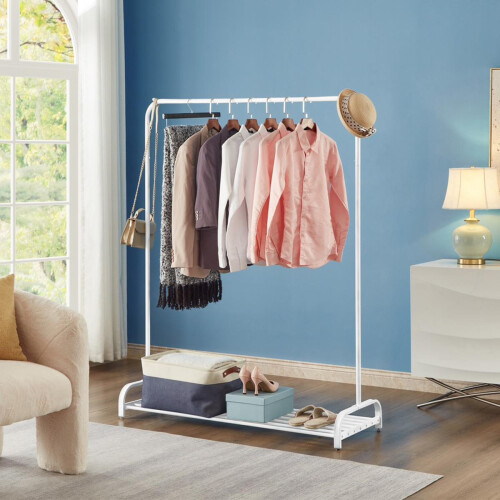 House of Home Clothes Rail Garment Rack Shoe Storage Shelf Adjustable Feet Easy Assembly White