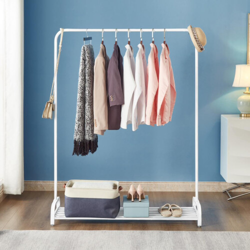 House of Home Clothes Rail Garment Rack Shoe Storage Shelf Adjustable Feet Easy Assembly White 2