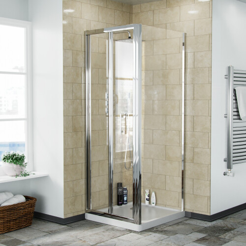 NES Home Bi-Fold Folding 700 mm Glass Door with Frameless 760 mm Side Panel