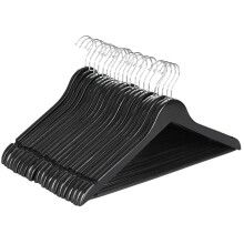 (20 Pack Black) 20 Wooden Hangers, Coat Hangers, Clothes Hangers, with Shoulder Notches, Trousers Bar, 360° Swivel Hook