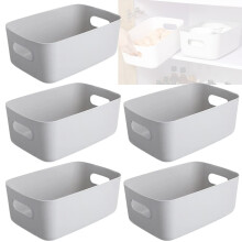 (Grey, Large) Panzy Home Plastic Storage Baskets with Handle Rectangular Home & Kitchen Organiser Strong Plastic Cupboard Storage Boxes