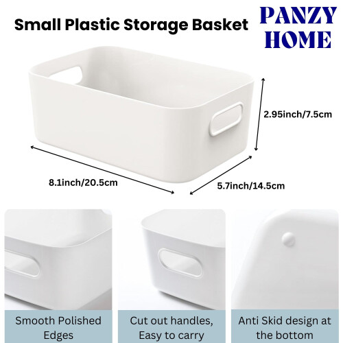 (Wihte, Small) Panzy Home Plastic Storage Baskets with Handle Rectangular Home & Kitchen Organiser Strong Plastic Cupboard Storage Boxes 2