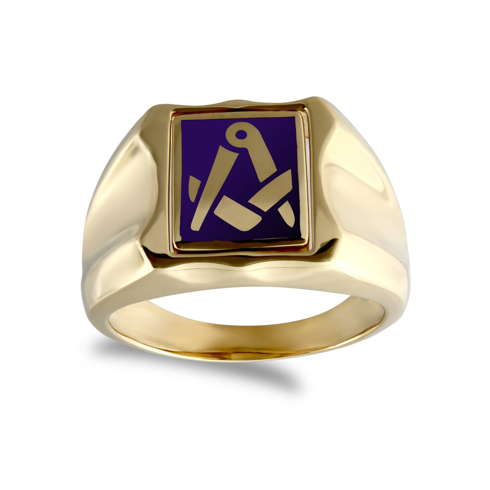 (Y) Jewelco London Men's Solid 9ct Yellow Gold Enamel Swivel Centre Rectangular Masonic Ring