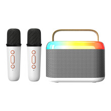 Mini karaoke stroj pre deti a dospelých Prenosný Bluetooth reproduktor s 2 bezdrôtovými mikrofónmi a RGB LED svetlom pre chlapcov a dievčatá