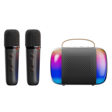 Mini máquina de karaoke para niños y adultos. Altavoz Bluetooth portátil con 2 micrófonos inalámbricos y luz LED RGB para niños y niñas.