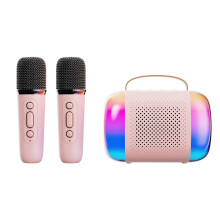 Mini karaoke stroj pre deti a dospelých Prenosný Bluetooth reproduktor s 2 bezdrôtovými mikrofónmi a RGB LED svetlom pre chlapcov a dievčatá