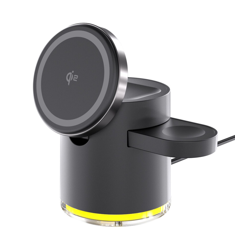 Chronus 3 In 1 Wireless Charger (Qi2 Certified) 15W, Fast Charging, Magsafe Charger, Compatible With Iphone15 - 12 Pro / Max / Iwatch / Airpods(Black) Black 6976918022356