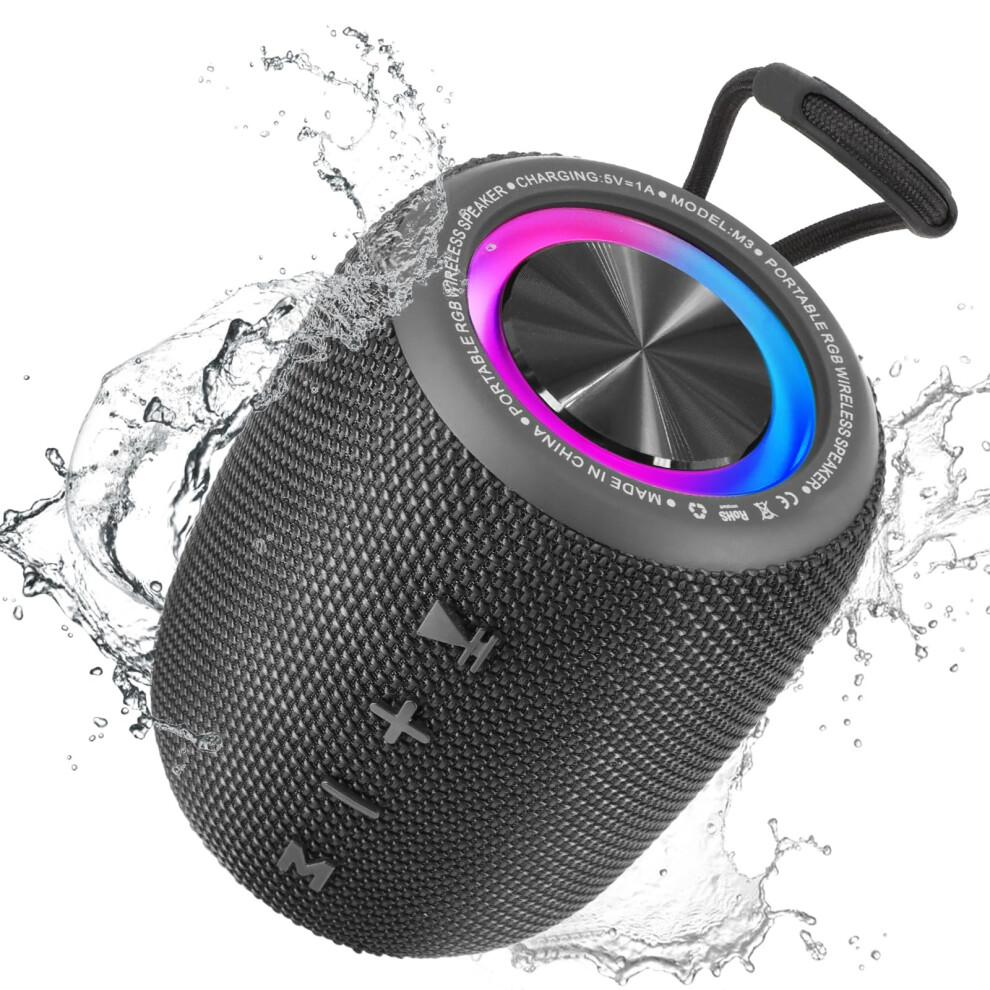 Chronus Portable Bluetooth Speaker, BT5.3 Wireless Speaker 20W Bass Diaphragms with Multi LED Light Dynamic Modes, IPX6 Waterproof 16H Playtime