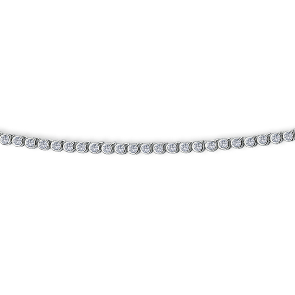 Jewelco London Ladies Rhodium Plated Sterling Silver Cubic Zirconia Donut Bezel Eternity Tennis Necklace, 17" - ABB194