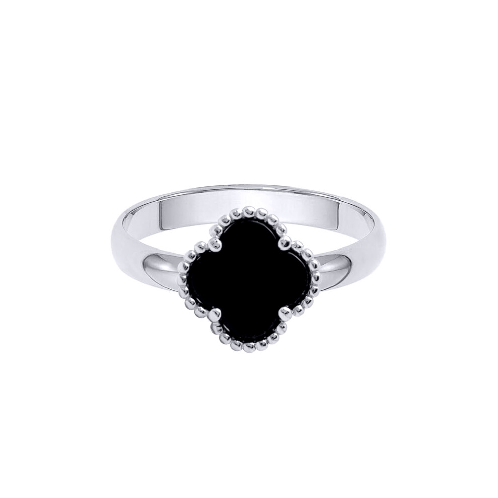 925 Silver  Rhodium Clover Ring Onyx - ARN190